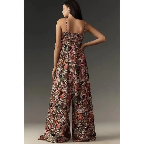 Hutch for Anthropologie Smocked Wide-Leg Jumpsuit Tropical‎ Floral Whimsygoth S - Picture 3 of 14